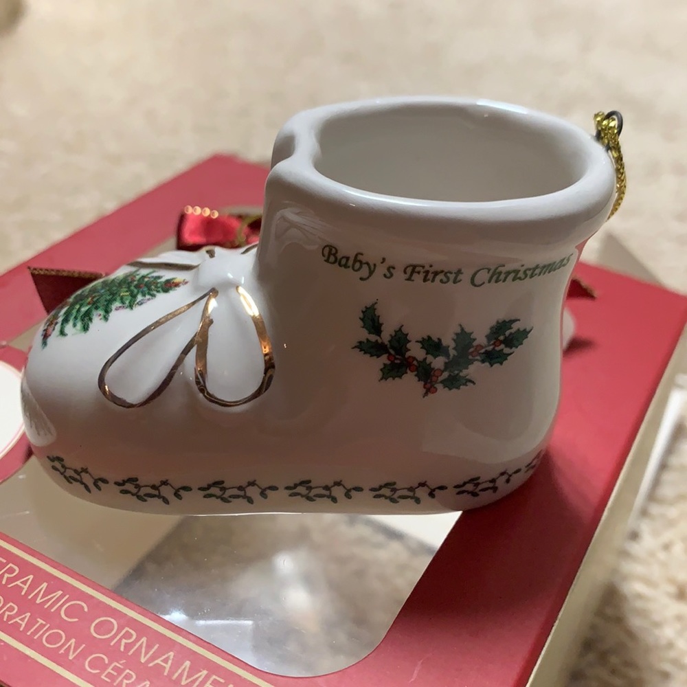 Spode Baby's First Christmas Ornament - White and Gold Boot